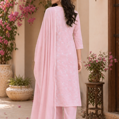 Powder Pink Pure Cotton Suit Set