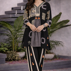Black German Rayon Box Pleated Look Cord Set