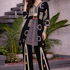 Black German Rayon Box Pleated Look Cord Set