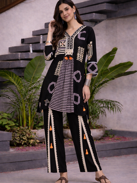 Black German Rayon Box Pleated Look Cord Set