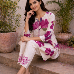 Wine Flex Cotton Sequinned Cord Set