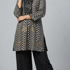 Black German Rayon Mirror Work Cord Set with Plazo Pants