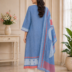 Blue Textured Cotton Suit Set