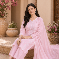 Powder Pink Pure Cotton Suit Set