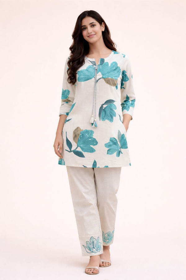 Green Flex Cotton Sequinned Cord Set