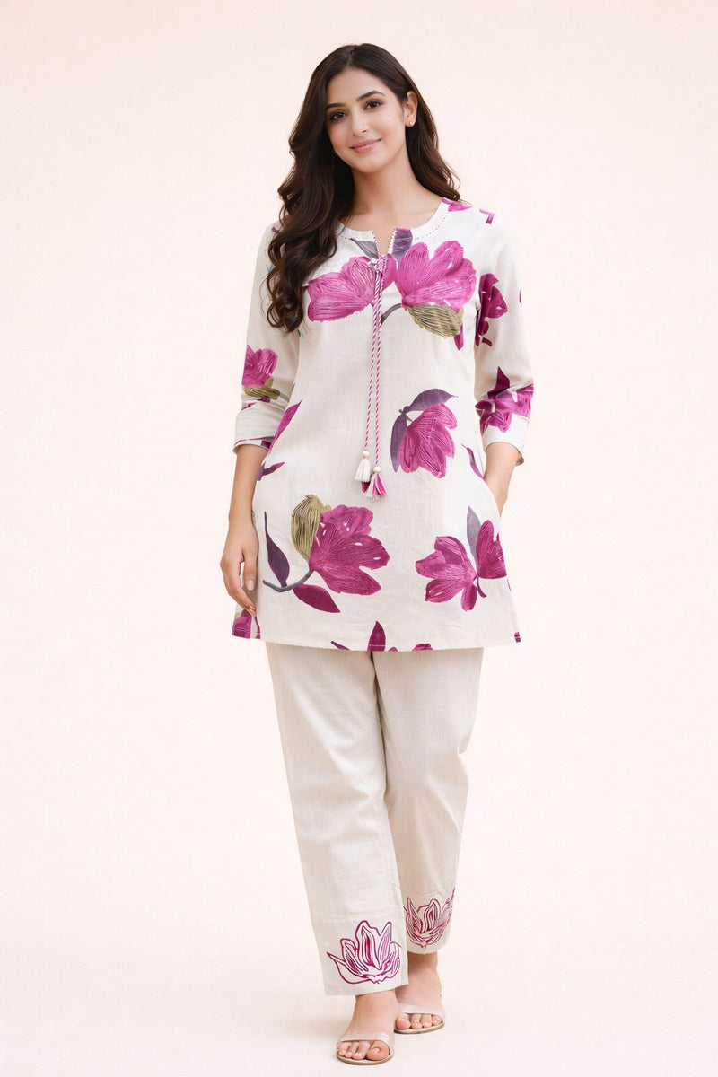 Wine Flex Cotton Sequinned Cord Set