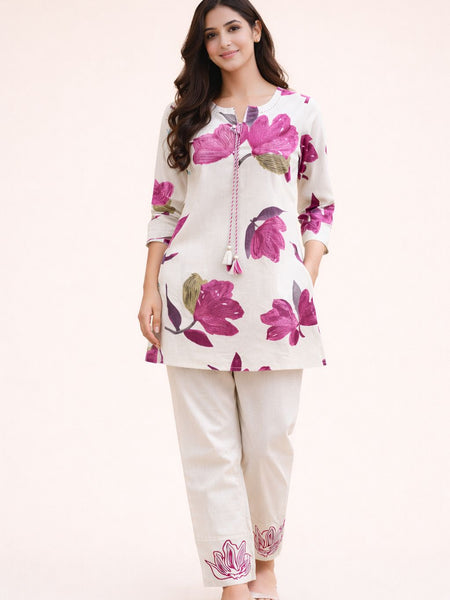 Wine Flex Cotton Sequinned Cord Set