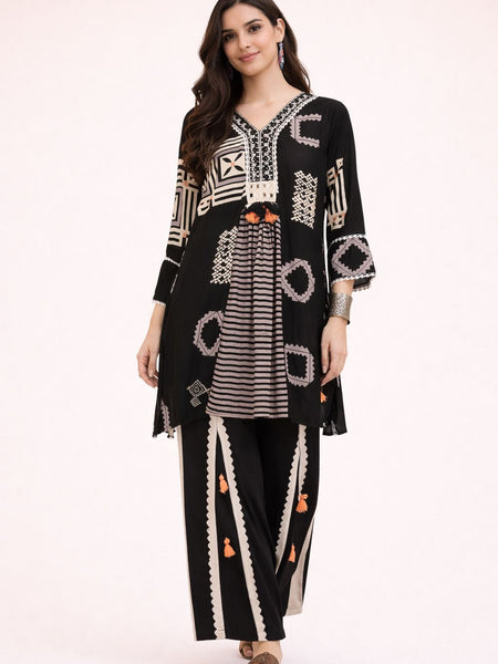 Black German Rayon Box Pleated Look Cord Set