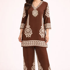 Brown German Rayon Mirror Work Cord Set