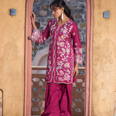 Elevate your ethnic style with this elegant Pakistani Embroidered Cotton Farshi Suit Set.