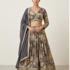 Monochrome Grey Banarasi Silk Lehenga