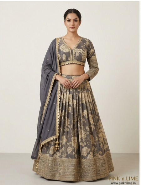 Monochrome Grey Banarasi Silk Lehenga