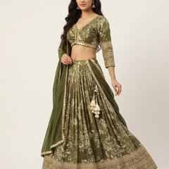 Monochrome Green Banarasi Silk Lehenga