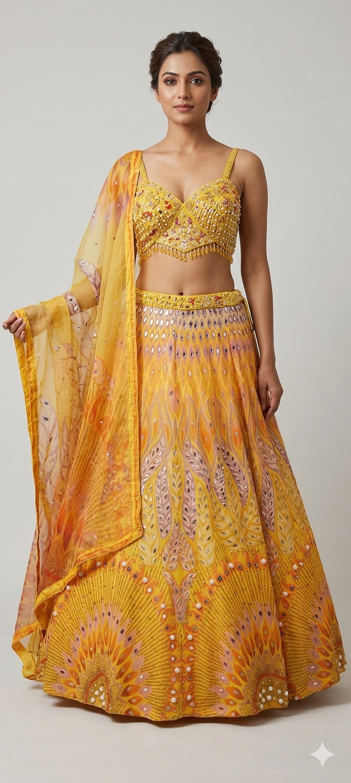 Peppy Yellow Georgette Lehenga