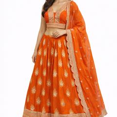 Burnt Orange Banarasi Silk Lehenga