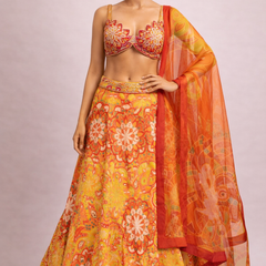 Quirky Orange Yellow Georgette Lehenga