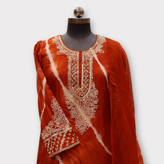 Stitched Suit With Gharara / Sharara (Shades Of Orange)