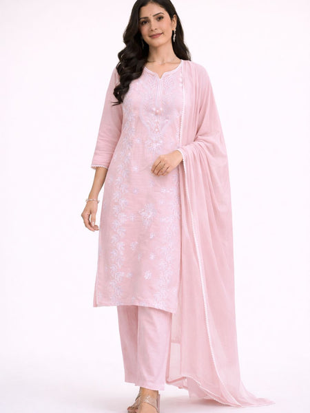 Powder Pink Pure Cotton Suit Set