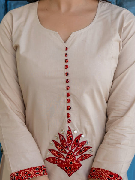 Earthy Tone Cotton Kalamkari Suit Set