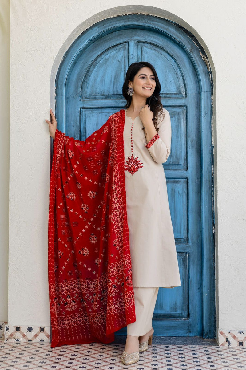 Earthy Tone Cotton Kalamkari Suit Set