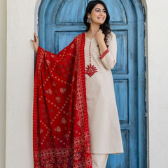 Earthy Tone Cotton Kalamkari Suit Set