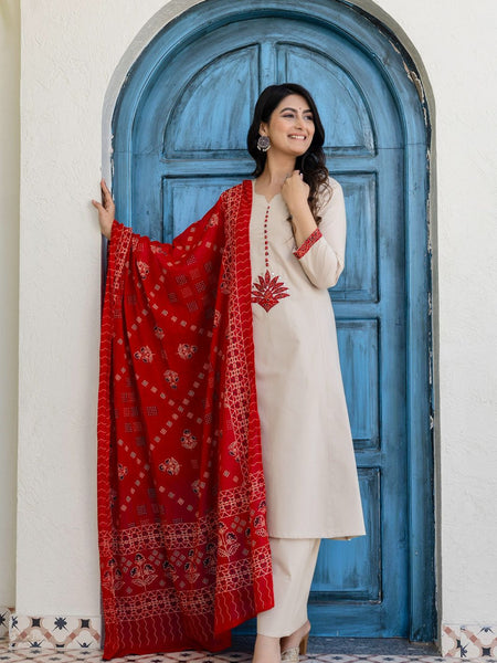 Earthy Tone Cotton Kalamkari Suit Set