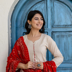 Earthy Tone Cotton Kalamkari Suit Set