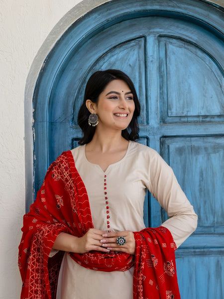 Earthy Tone Cotton Kalamkari Suit Set