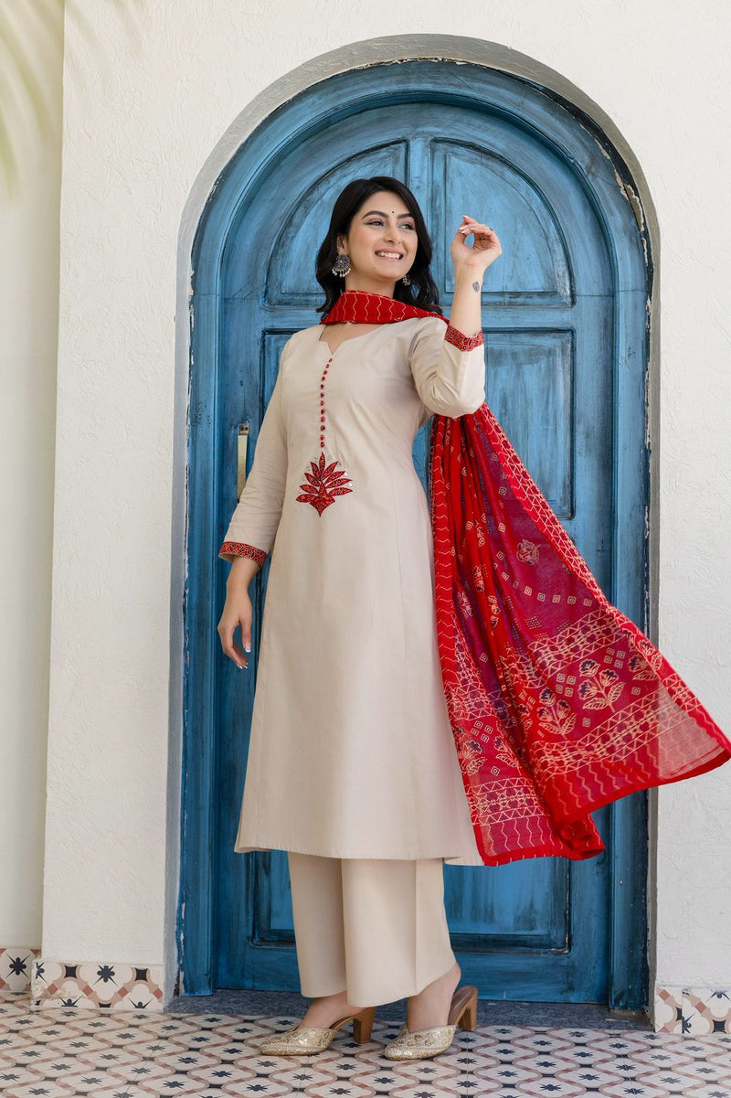 Earthy Tone Cotton Kalamkari Suit Set