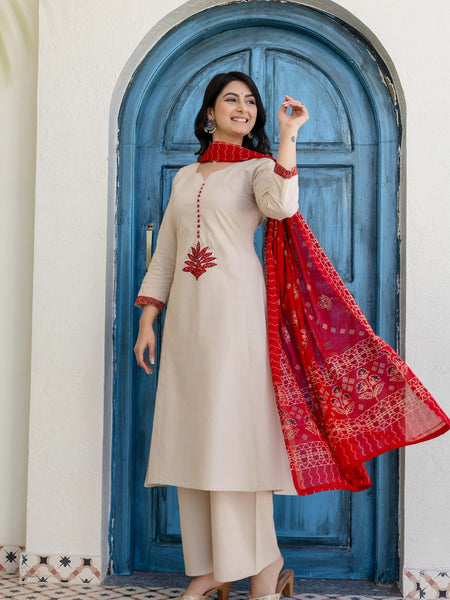 Earthy Tone Cotton Kalamkari Suit Set