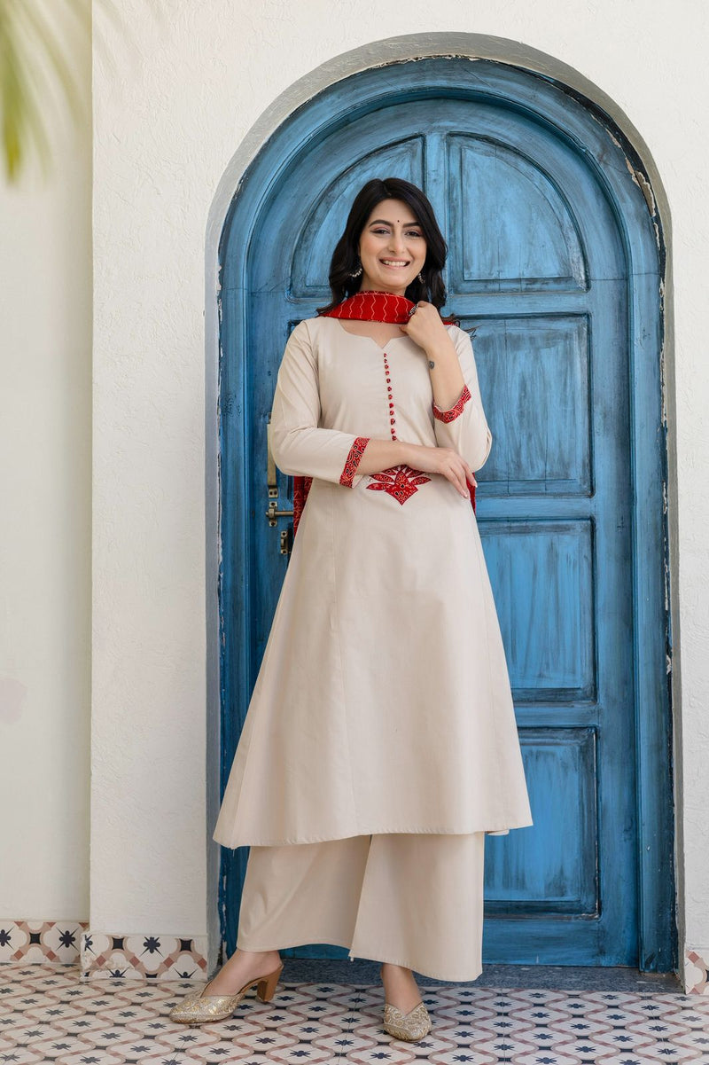 Earthy Tone Cotton Kalamkari Suit Set