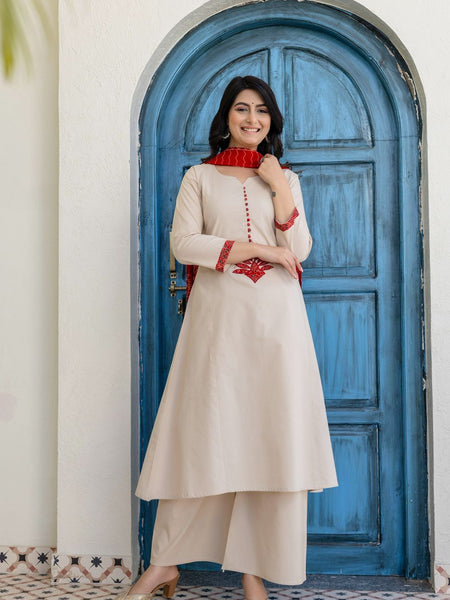 Earthy Tone Cotton Kalamkari Suit Set