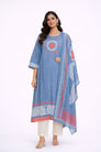 Blue Textured Cotton Suit Set