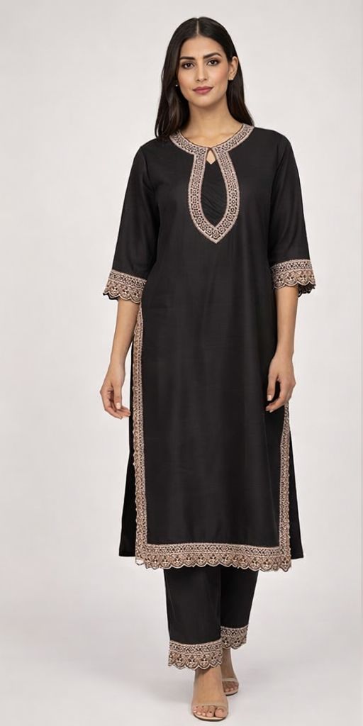 Black Roman Silk Suit Set