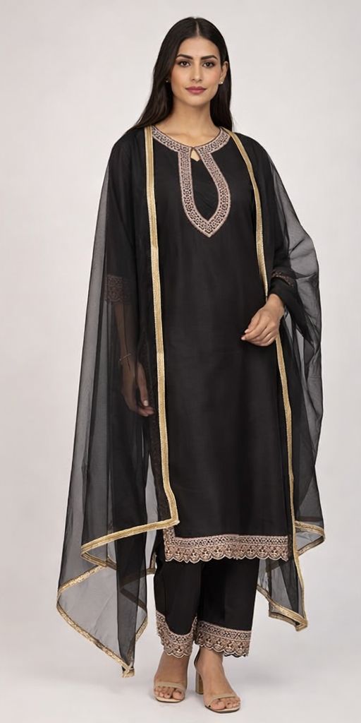 Black Roman Silk Suit Set