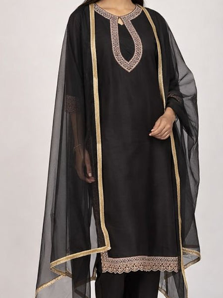 Black Roman Silk Suit Set