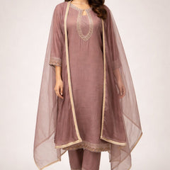 Salmon Roman Silk Suit Set