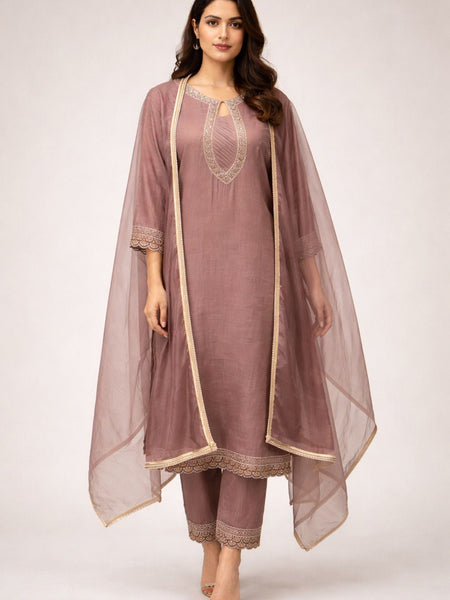 Salmon Roman Silk Suit Set