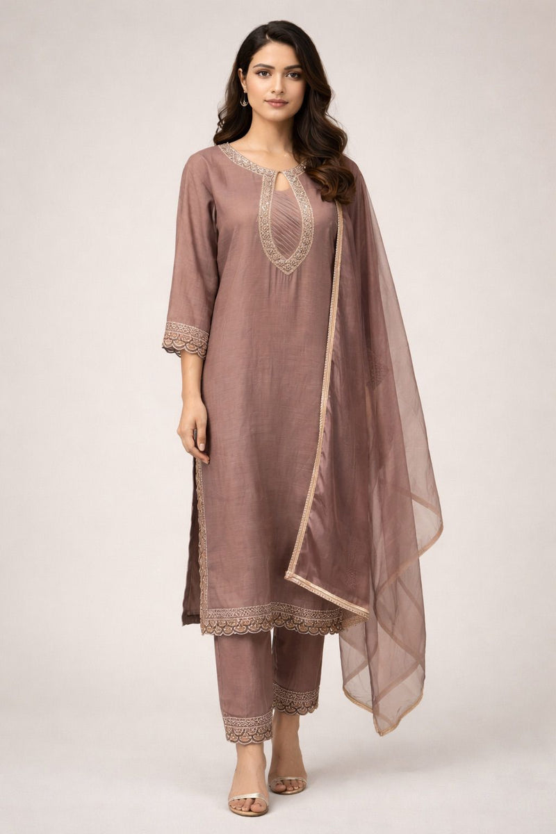 Salmon Roman Silk Suit Set