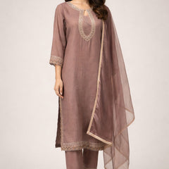 Salmon Roman Silk Suit Set