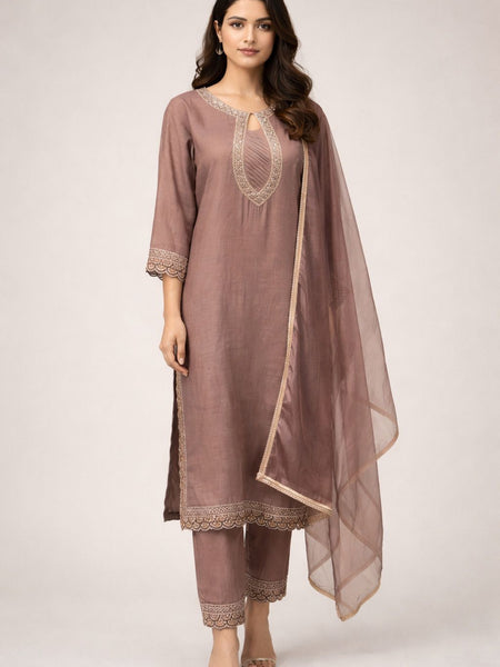 Salmon Roman Silk Suit Set