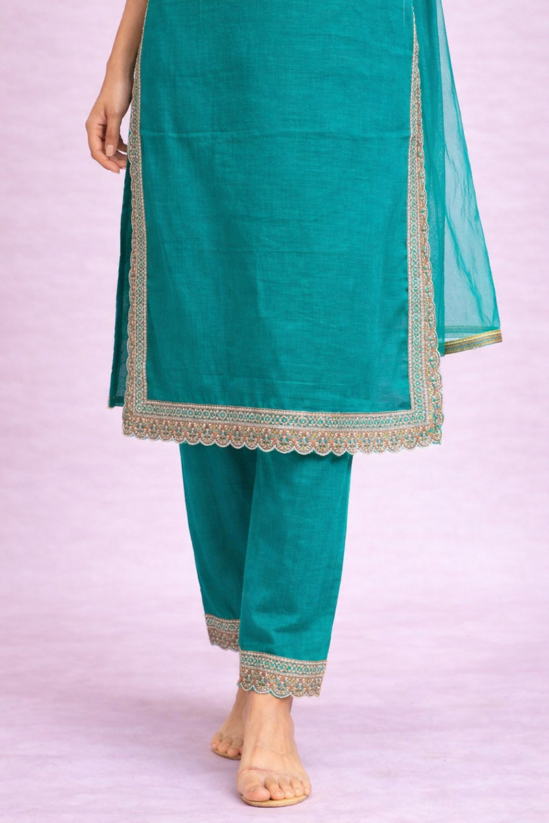 Firozi Roman Silk Suit Set