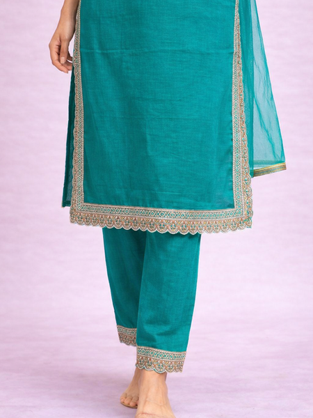 Firozi Roman Silk Suit Set