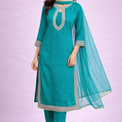 Firozi Roman Silk Suit Set