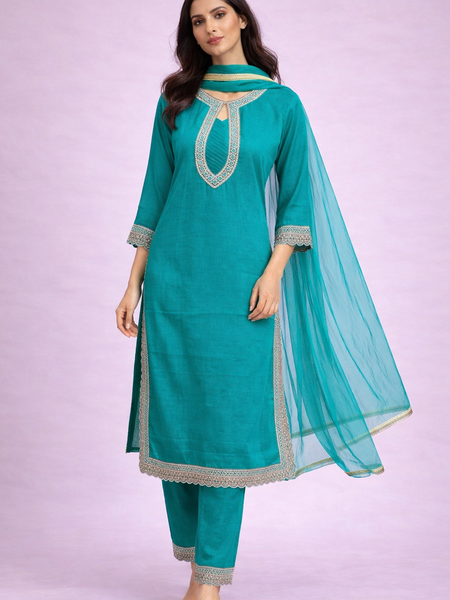 Firozi Roman Silk Suit Set