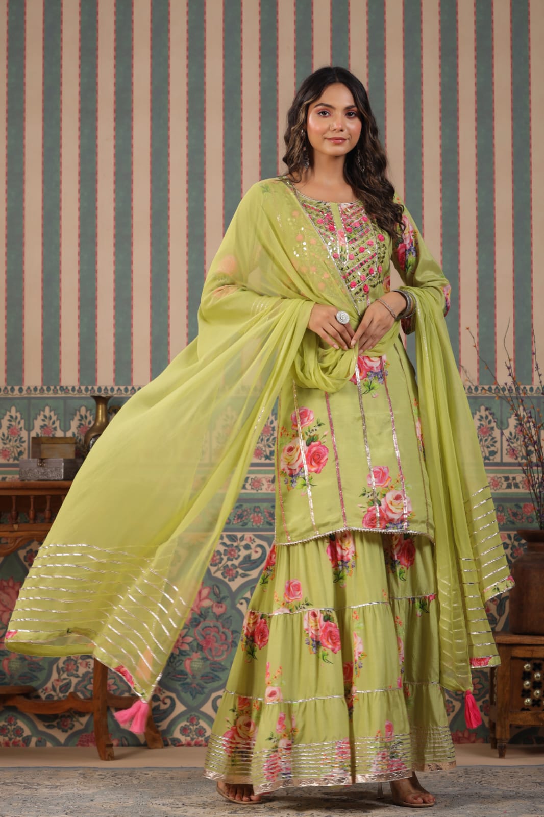 MEHR FESTIVE COLLECTION: LUXURIOUS FLORAL GHARARA SUITS IN PURE MUSLIN (YELLOW)