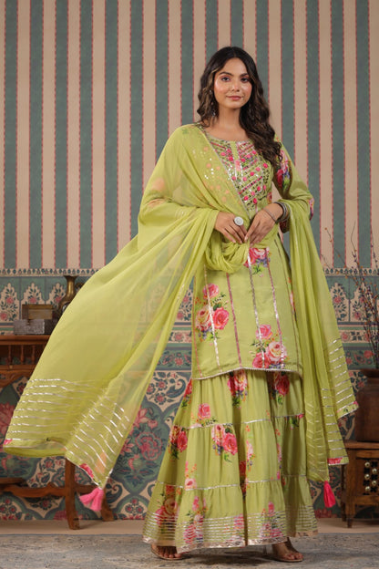 MEHR FESTIVE COLLECTION: LUXURIOUS FLORAL GHARARA SUITS IN PURE MUSLIN (YELLOW)