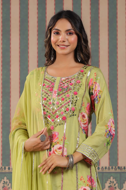 MEHR FESTIVE COLLECTION: LUXURIOUS FLORAL GHARARA SUITS IN PURE MUSLIN (YELLOW)