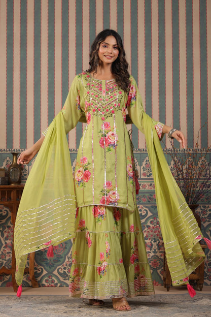 MEHR FESTIVE COLLECTION: LUXURIOUS FLORAL GHARARA SUITS IN PURE MUSLIN (YELLOW)