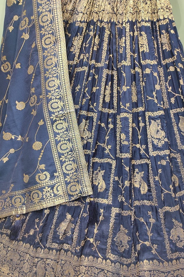 Pure Bliss Ensemble – Royal Blue Banarasi Zari Lehenga Set
